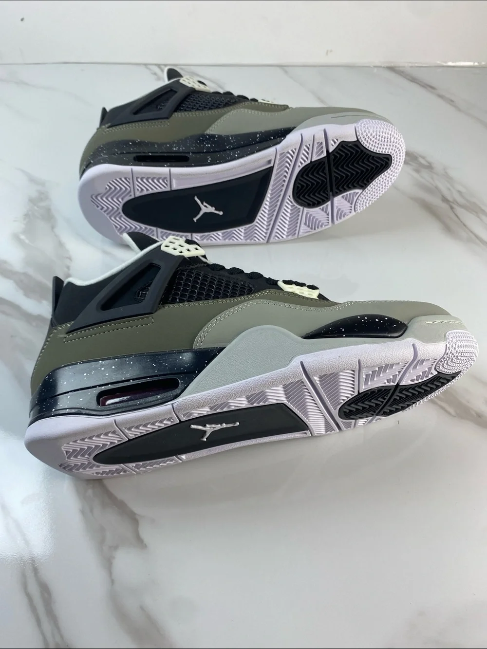 Jordan Retro 4 Sneakers in Olive Green, Black, Cream
